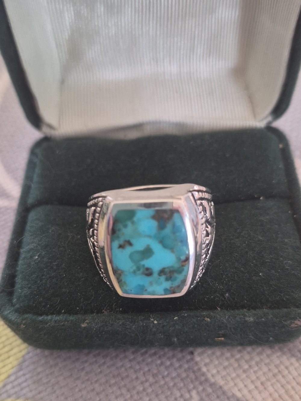 Sterling Silver Turquoise Stone Men’s Signet Ring - Turquoise